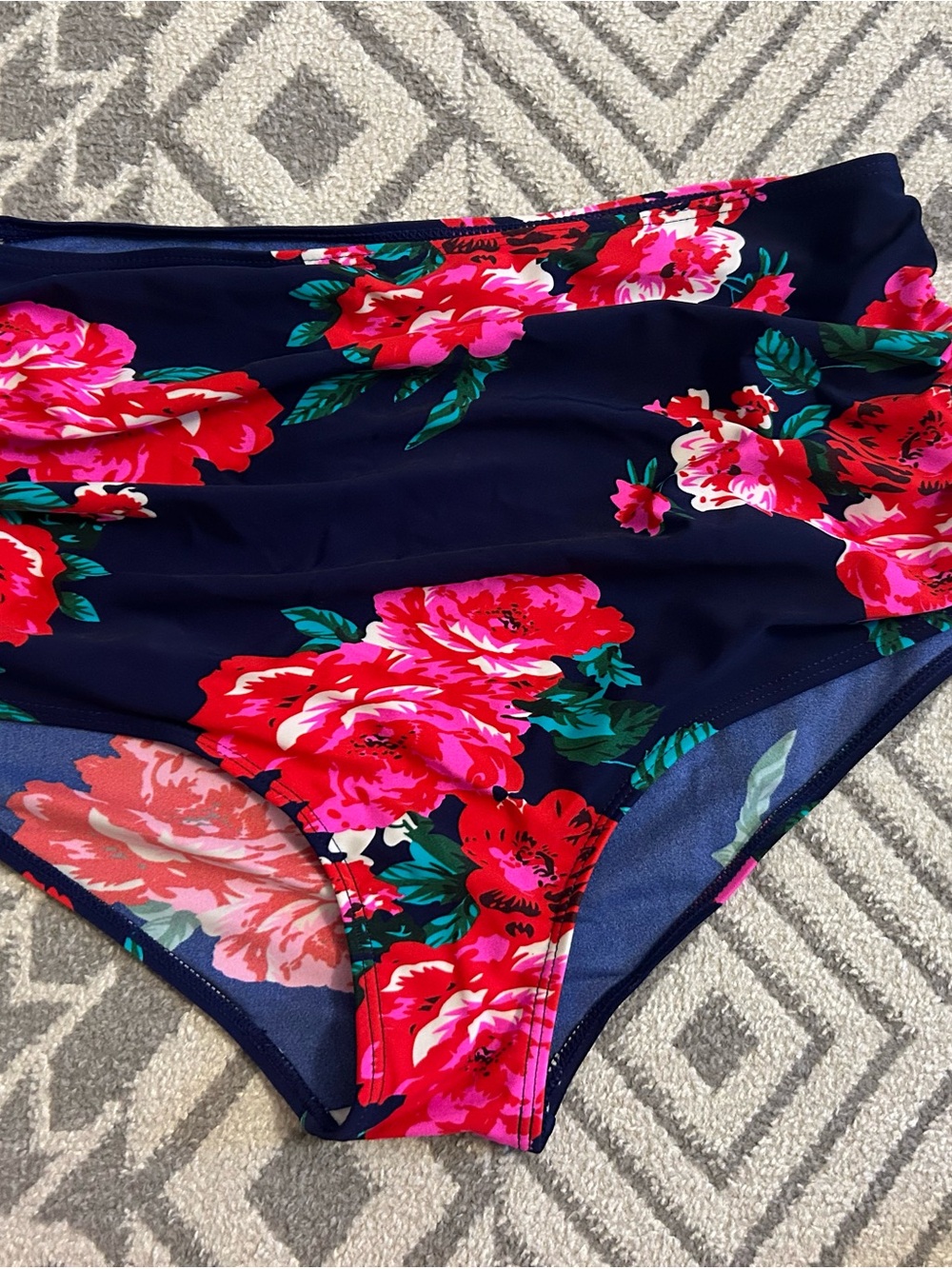 Amazon Navy Floral High-Waist One-Piece Swim Suit